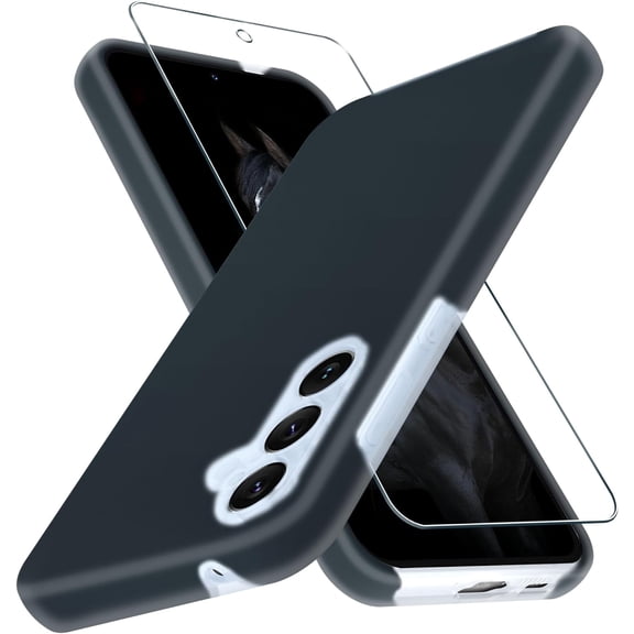 for Samsung Galaxy S23 FE Case, Silicone Phone Case with 1 Screen Protector, Soft Anti-Scratch Microfiber Lining, Full Body Shockproof Slim Cover Support Wireless Charging, Blackish