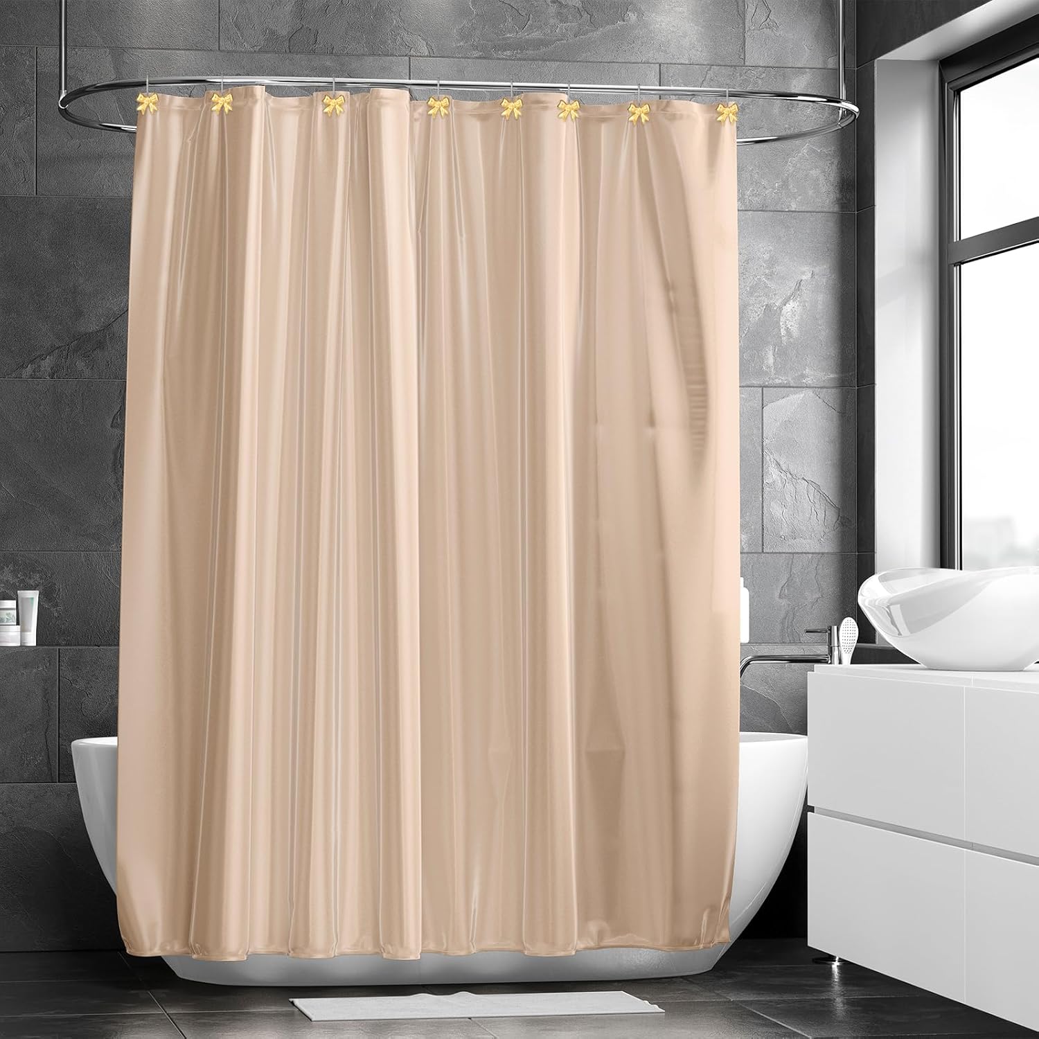 Bow Knot Shower Curtain Hooks,Rustproof Shower Hangers,Pack of 12 Resin Bow Curtain Hooks for Bathroom,Room,Art Decors (Gold)