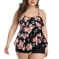 thumbnail image 1 of Women's Plus Size Swimsuits, Womens Tankini Swimsuits Ruffled Tank Top Oversized Floral Printed Modest Swimwear High Waisted Bikini with Shorts M-4XL Womens Swimsuits, 1 of 4