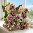 thumbnail image 2 of 15 Stem Artificial Rose Bouquet Dusty Pink Mauve Flowers for Home Decor Wedding Centerpieces, 2 of 5