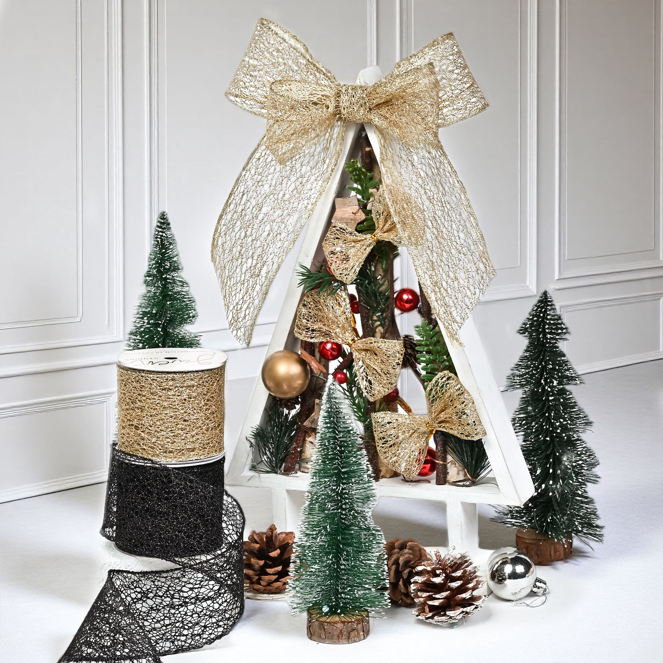 Gwen Studios 2.5" Black Glitter Wire Ribbon, 3 yards