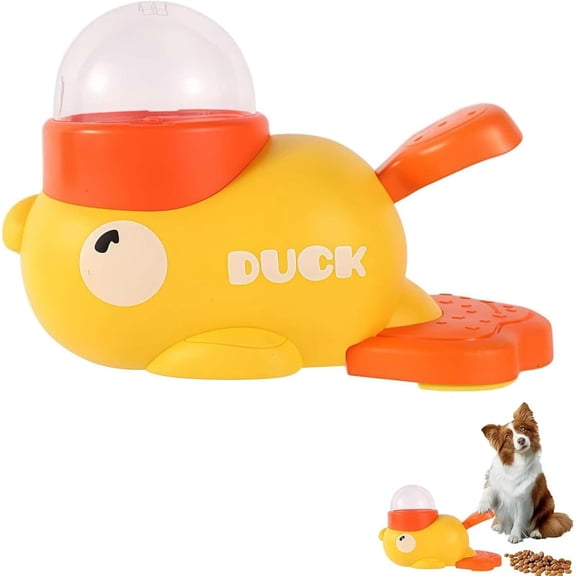 DUCK-SHAPED PET FOOD DISPENSER, with THREE DISPENSING OPENINGS, NON-SLIP BASE, WASHABLE, HELPS ALLEVIATE LONELINESS IN CATS and DOGS, SUITABLE for SMALL PETS.