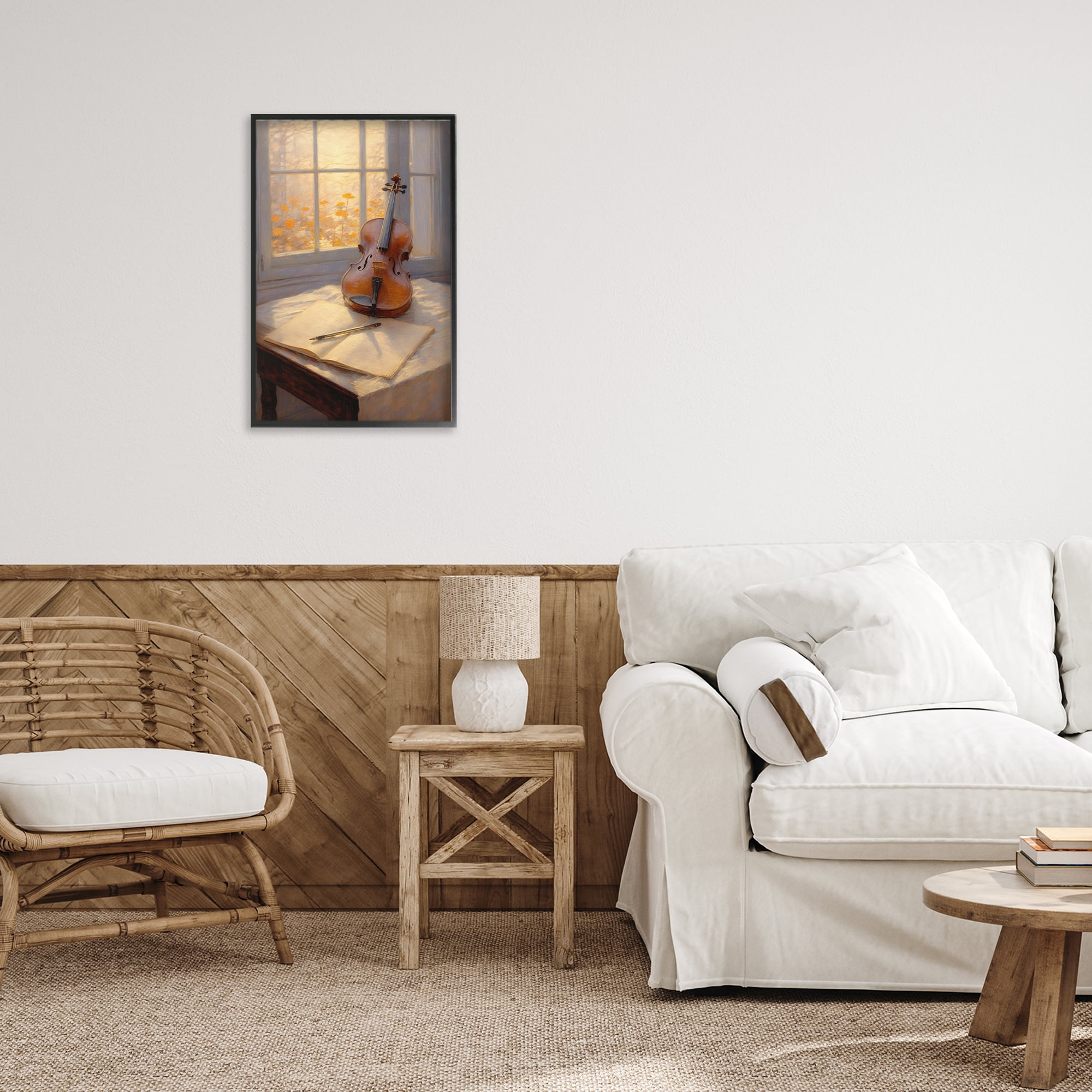 Stupell Industries Autumn Sunlit Violin Black Framed Giclee Art, design by Angie Hawke
