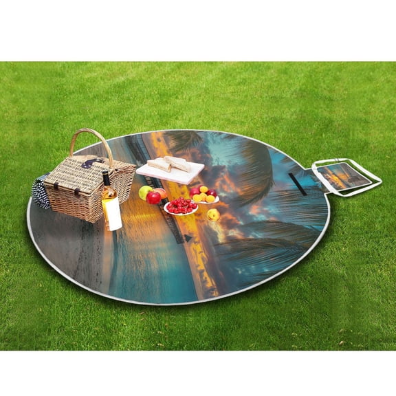 Picnic Blankets Teencool Beach Blanket Creatively Beach Sunset with Trees Pattern Outdoor Blanket for Travel