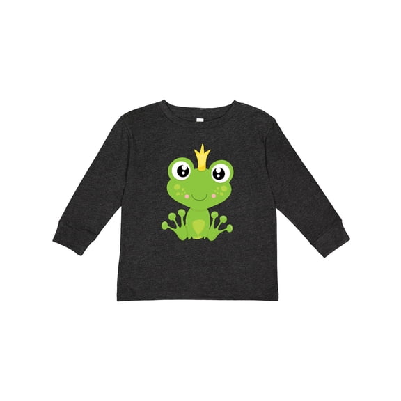 Inktastic Cute Frog, Green Frog, Frog Prince, Crown Boys or Girls Long Sleeve Toddler T-Shirt