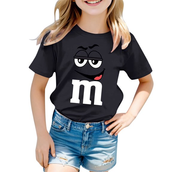 Fshinging Tops For Girls 2025 Funny Cartoon Letter Print Short Sleeve Casual Fit Blouse Size 2-3 Years