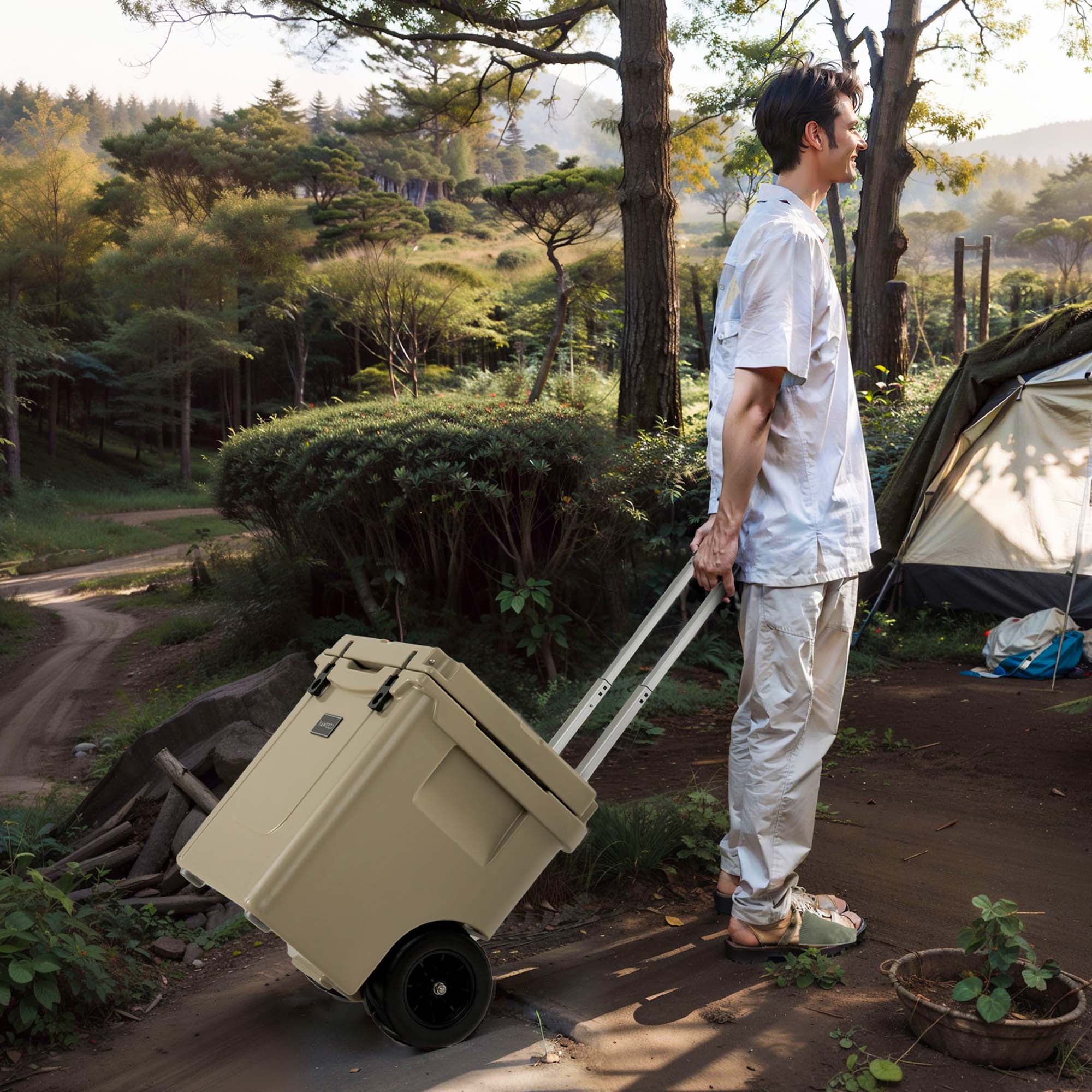 Costway 45 Quart Cooler Towable Ice Chest w/ All-Terrain Wheels Leak-Proof for Camping
