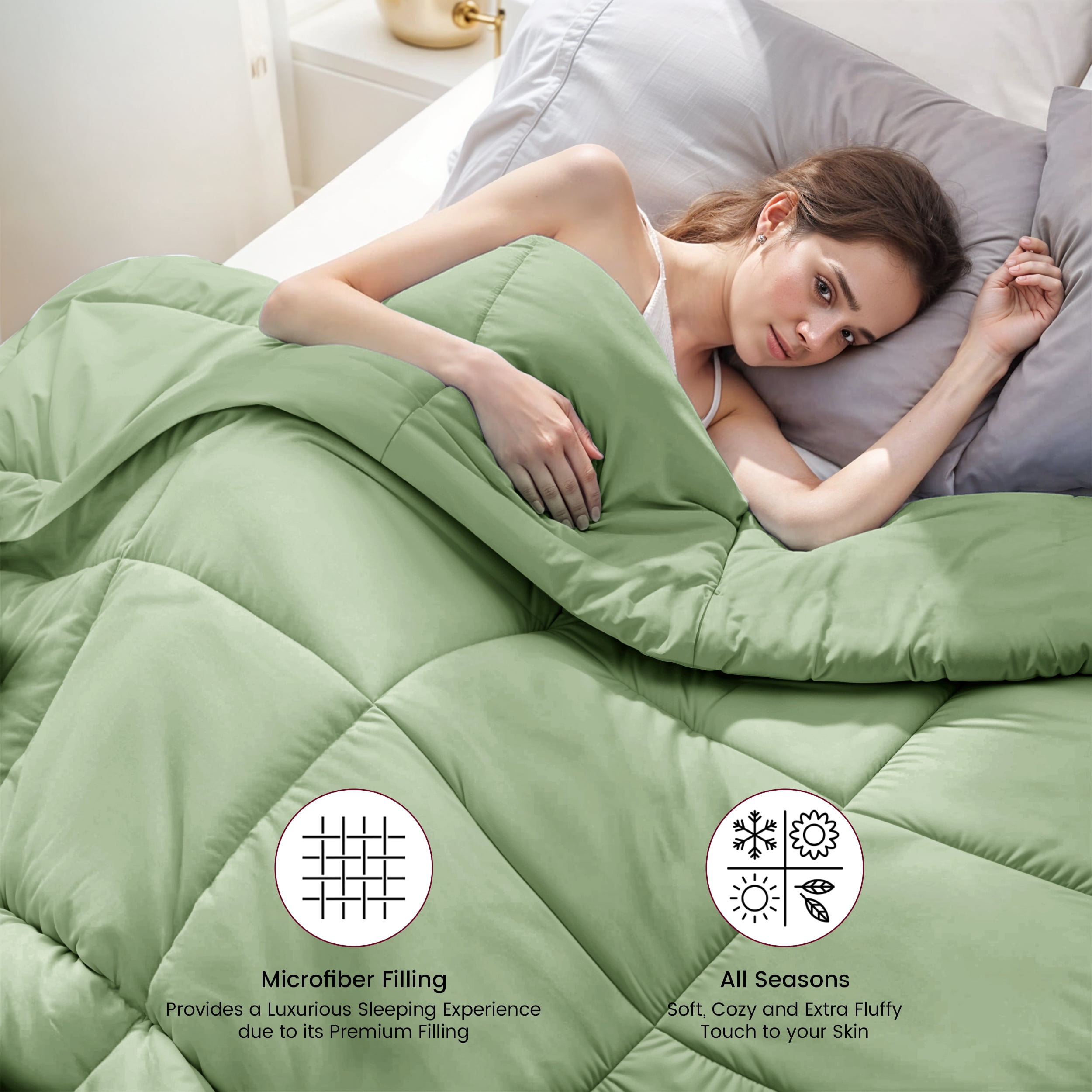 Lux Decor Collection King Size Comforter - Down Alternative Single Quilted Comforter with Corner Tabs - Sage