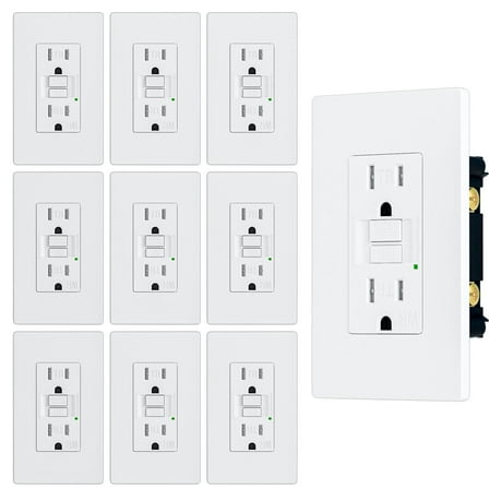 BRILLTECH 15 Amp Self-Test Slim GFCI Outlet Weather Resistant, Tamper-Resistant Receptacle with LED Indicator, Screwless Wallplate Included, UL Listed White (10PACK)