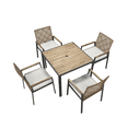 thumbnail image 2 of Tcbosik 5 Piece Patio Dining Set, Outdoor Furniture Set with Umbrella Hole, 35.4 inch Square Table & 4 Armchairs with Cushions, Bistro Table Set for Poolside, Backyard, Yellow, 2 of 11
