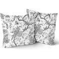 thumbnail image 2 of Chinoiserie Pillow Covers 16x16 Inch Set of 2 Black White Gray Floral Birds Decorative Throw Pillows Rustic Vintage Flowers Pillow Cases Cotton Square Cushion Cover Decor for Couch Bed Sofa, 2 of 6