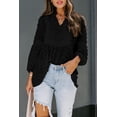 thumbnail image 1 of Women's Black Ruffled Split Neck Lace Hollow Out Puff Sleeve Polka Dot Blouse, 1 of 18