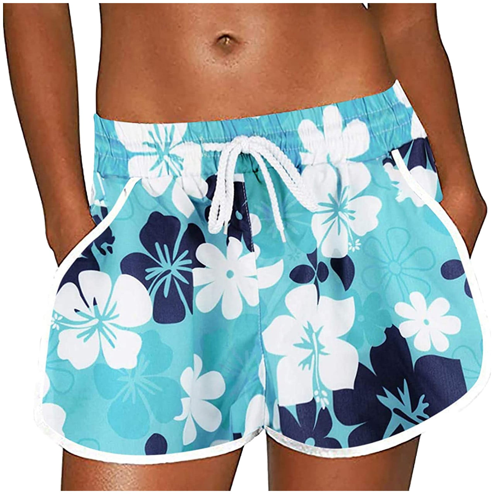 Deerose Women Summer Floral Tropical Board Shorts Beach Swim Shorts Pants 