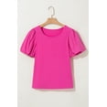 thumbnail image 5 of Stylish Strawberry Pink Casual Round Neck Bubble Sleeve T-Shirt for Women | [ZhiHiMeRi] | (US 12-14)L, 5 of 10
