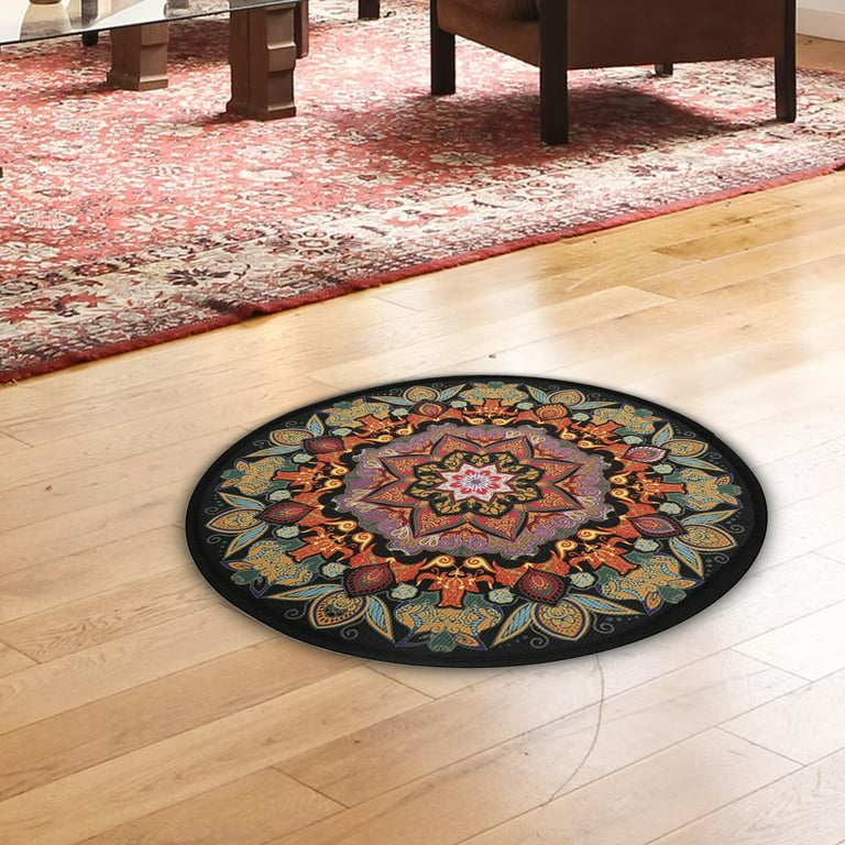 Mandala Pattern Round Yoga Floor Mat Meditation Mat Living Room Use Study  Soft Cozy Circular Area Non Slip Washable Easily Clean , Dia 40cm