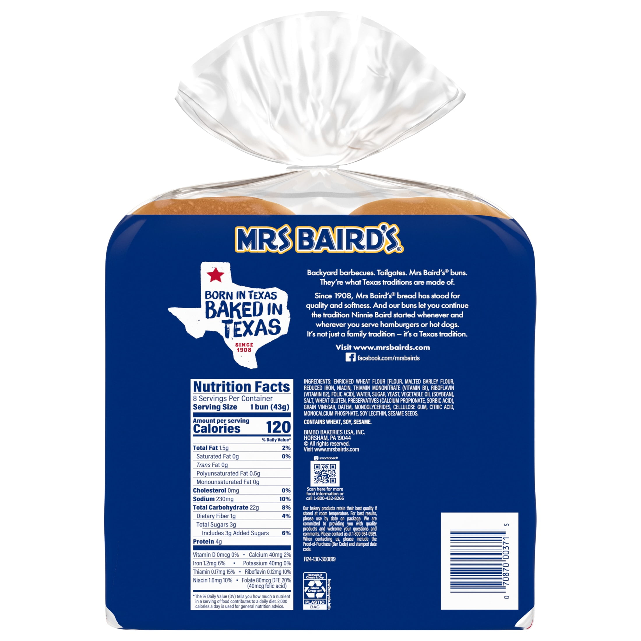 Mrs Baird's White Hamburger Buns, 8 count, Hamburger Buns, 12 oz Bag
