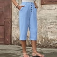 thumbnail image 6 of Yteetum Capris for Women with Pockets Summer Elastic Waist Button Lounge Capri Pants Womens Casual Solid Loose Fits Lightweight Comfy Cropped Pants, 6 of 9