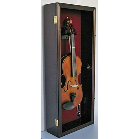 Fiddle, Violin Display Case Shadow Box with Hanger, with Lock (Mahogany Finish)