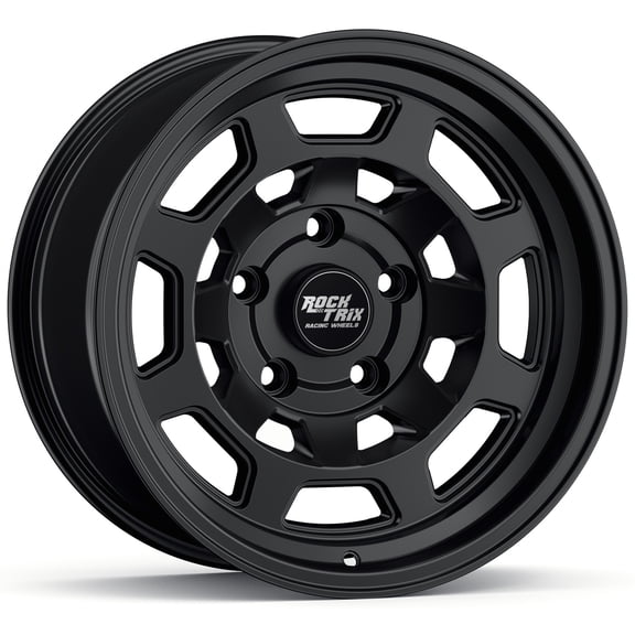 RockTrix RT117 17 inch Wheel Compatible with Jeep Wrangler JK JL 17x9 5x5 Wheels (-38mm Offset, 3.5in Backspace) 5x5 PCD, 71.5mm Bore, Black Wheels, Also fits Gladiator JT Rims