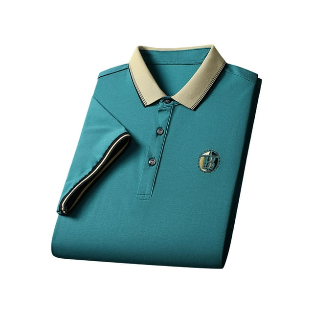 Camisa de manga corta para hombre, camisas de moda informales con solapa que absorben el sudor, camiseta para hombre Verde Claro 3XL