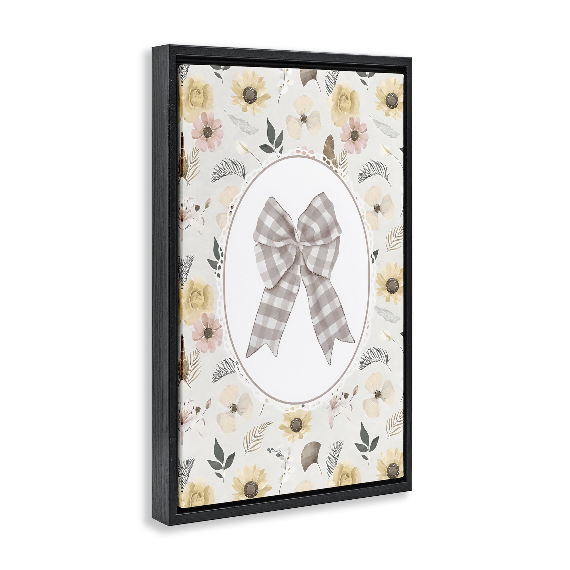 Stupell Industries Sunnyside Bow in Gingham Black Framed Floater Canvas Wall Art, design by Ink Drop Loft