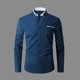 thumbnail image 1 of Ceisia Contrast Panel Stand Collar Shirt Men's Slim Fit Long Sleeve Casual Button-Down Top with Pocket Blue L Gifts, 1 of 6