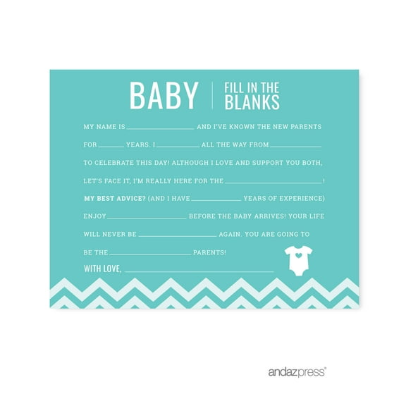 Fill-In-The-Blank Diamond Blue Chevron Baby Shower Games, 20-Pack