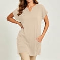 thumbnail image 2 of Guluxicc V Neck T Shirts for Women Plus Size Solid Color Long Length with Pockets Loose Fit Casual Womens Tee Shirts, 2 of 6