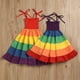thumbnail image 5 of Vestido de arco iris, vestido de arcoíris para niñas pequeñas, vestido de princesa sin mangas, tutú de playa con cuello halter para fiesta, disfraz de fotografía de vacaciones, 5 of 5