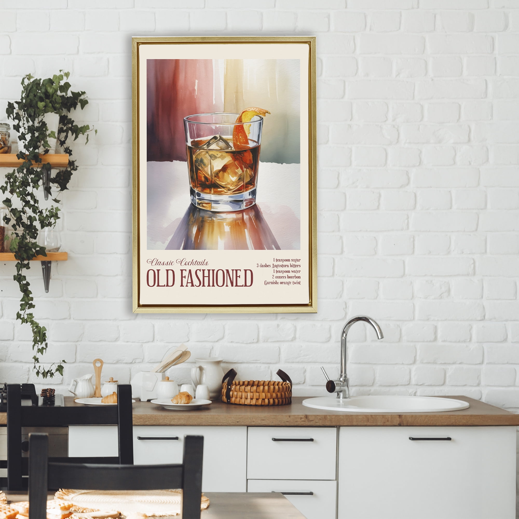 Stupell Industries Old Fashioned on Surface Gold Framed Floater Canvas Wall Art, design by Andreas Magnusson