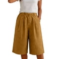 thumbnail image 7 of Summer Shorts Women, Plus Size Loose Casual Knee-length Straight Leg Shorts, Comfortable Elastic Waist & Side Pockets, Ideal for Vacation, Backyard BBQs and Quick Errands Yellow M, 7 of 7