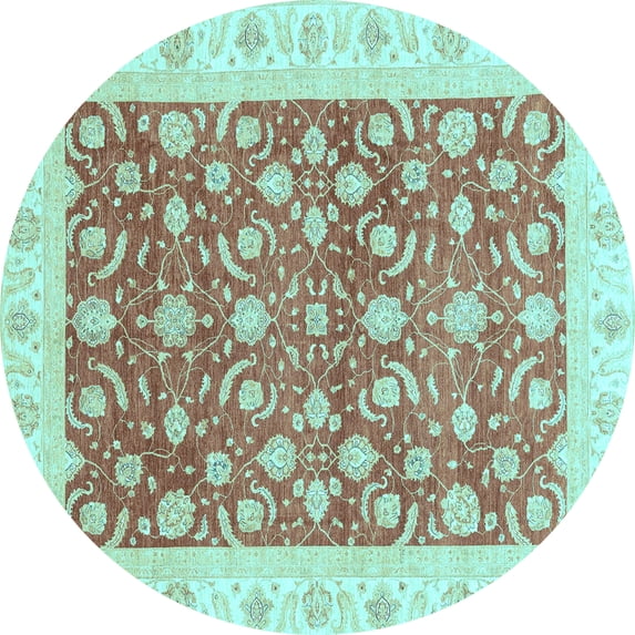 Ahgly Company Indoor Round Oriental Light Blue Traditional Area Rugs, 3' Round