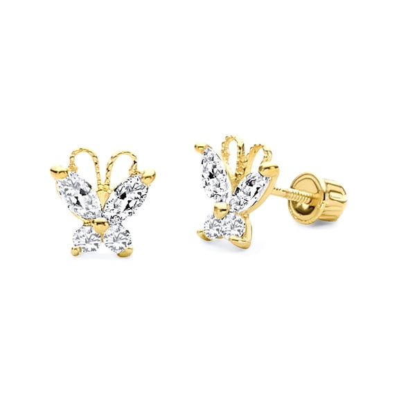 Wellingsale 14K Yellow Gold Polished Butterfly Stud Earrings With Screw Back