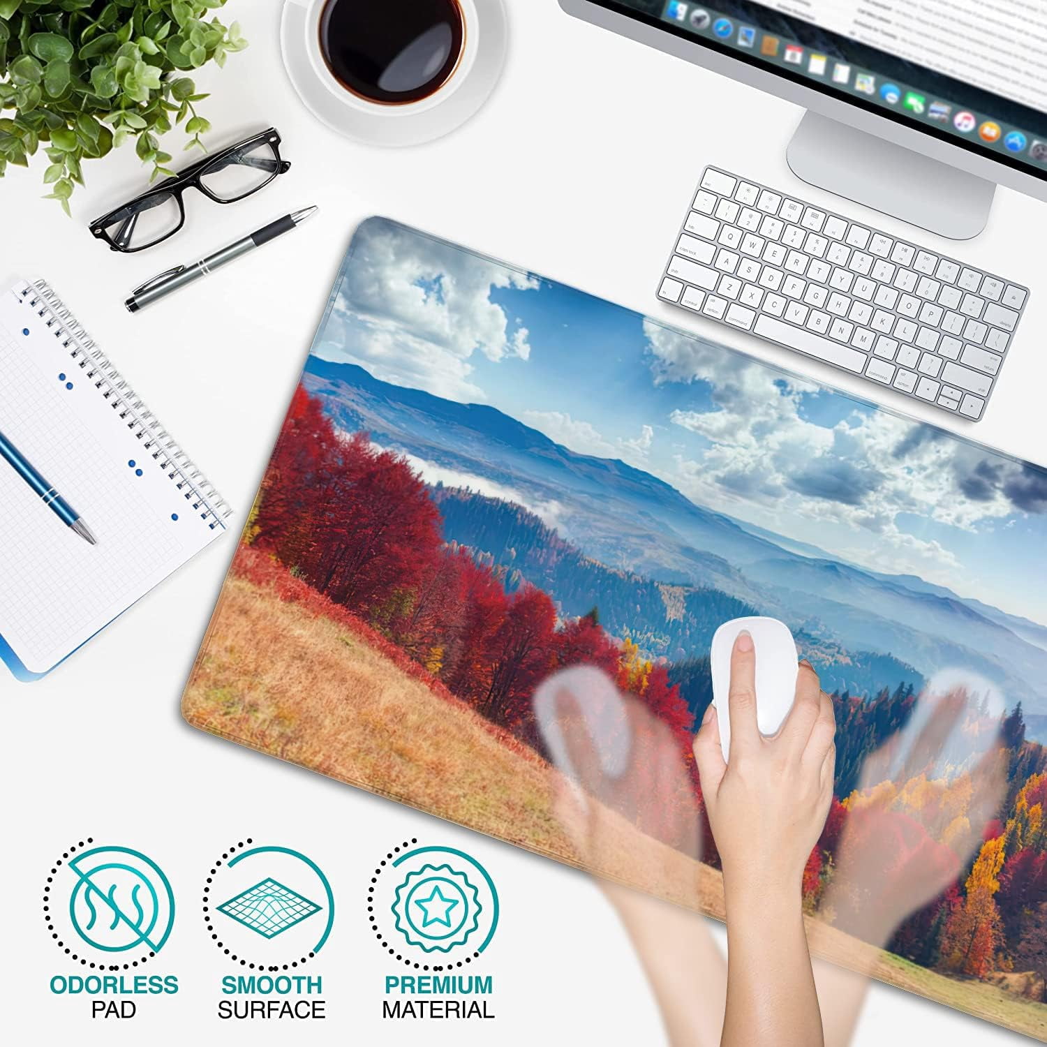 Colorful Autumn Landscape in Mountain Village Gaming Mouse Pad XXL Large Desk Mouse Pad Keyboard Mat with Stitched Edges Waterproof Non-Slip Desk Mat for Laptop,Keyboard,Computer 35.4 * 15.7 Inch