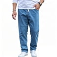 thumbnail image 2 of IhhxPro Men's Cotton Relaxed Fit Jeans with Elastic Waist and Pockets Comfort Stretch Denim Casual Everyday Straight Leg Work Trousers 36-46, 2 of 7