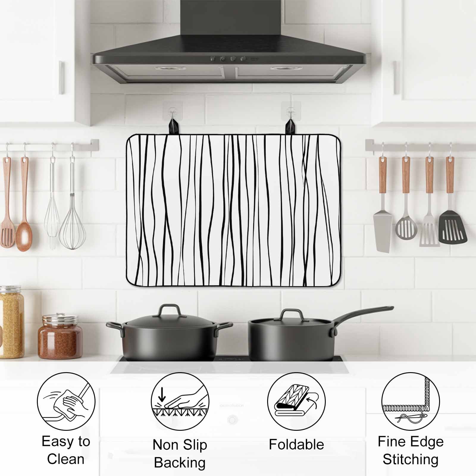 Black Stove Top Cover for Electric Stove, Heat-proof & Non Slip Glass Top Stove Cover Protector, Abstract Lines Gradient Minimalist Modern Texture Kitchen Flat Cooktop Rubber Mat 24x21 Inches
