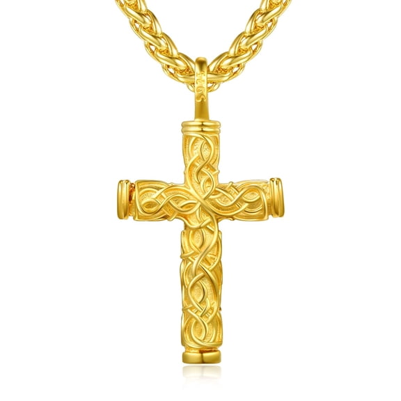 TANGPOET Celtic Knot Cross Pendant Necklace 24K Gold-Plated 925 Sterling Sliver Fashion Jewelry for Men Wear