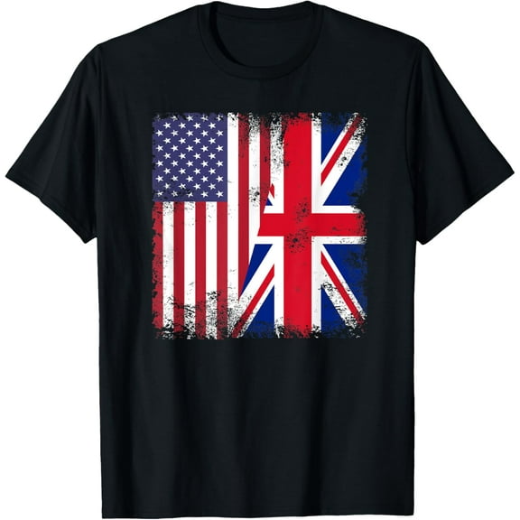 Half British UK Flag | Vintage United Kingdom USA Gift T-Shirt