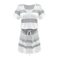 thumbnail image 4 of Summer Dresses for Women 2022, Women's Hide Belly Blouson Knee Length Dress Summer Casual Striped T Shirt Dresses Short Sleeve V Neck Midi Dress, 4 of 6