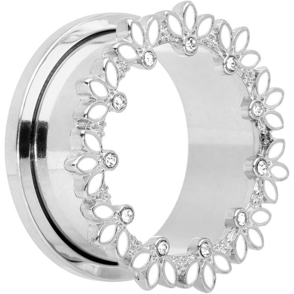 Body Candy 2Pc Womens 316L Steel White Leaves 7/8" Double Flare Screw Fit Tunnel Plug Ear Plug Gauges Set