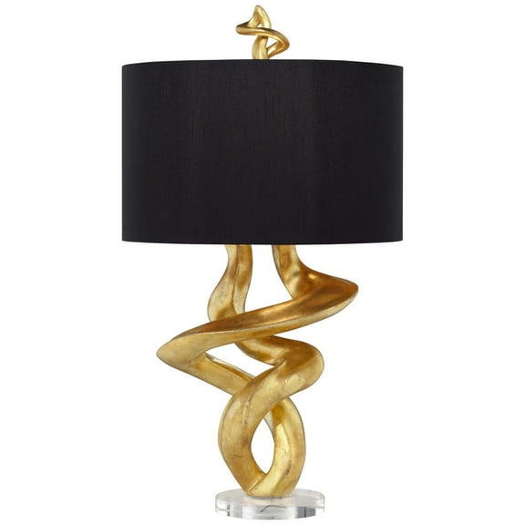 Kathy Ireland Impressions 33" Tall Sculpture Base Large Modern Luxury End Table Lamp Gold Leaf Finish Single Living Room Bedroom