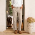 thumbnail image 4 of Nhthy Women's Summer Button Closure Linen Long Pants, Solid Straight Leg Full Length Casual Capri Trousers Khaki M, 4 of 6