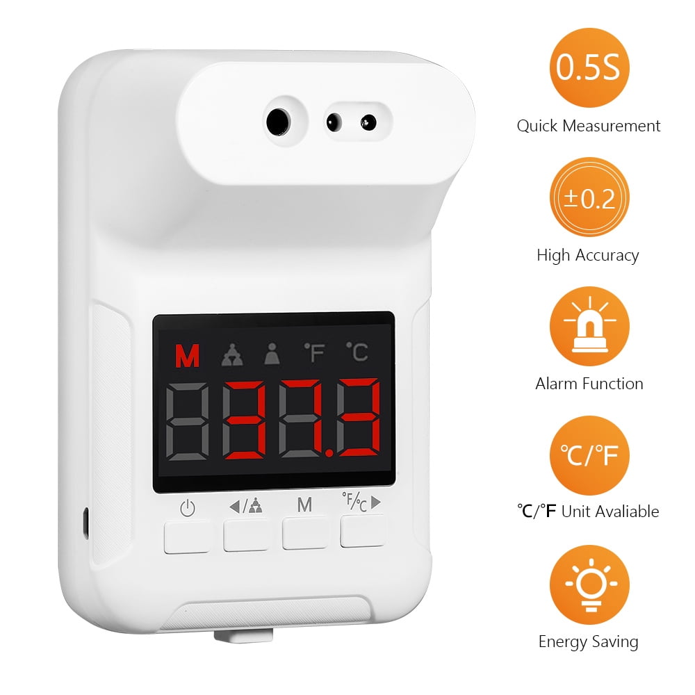 No Touch Infrared Forehead Thermometer with HD LCD Display Digital Wall Mounted Thermometer Alarm and Data Record 