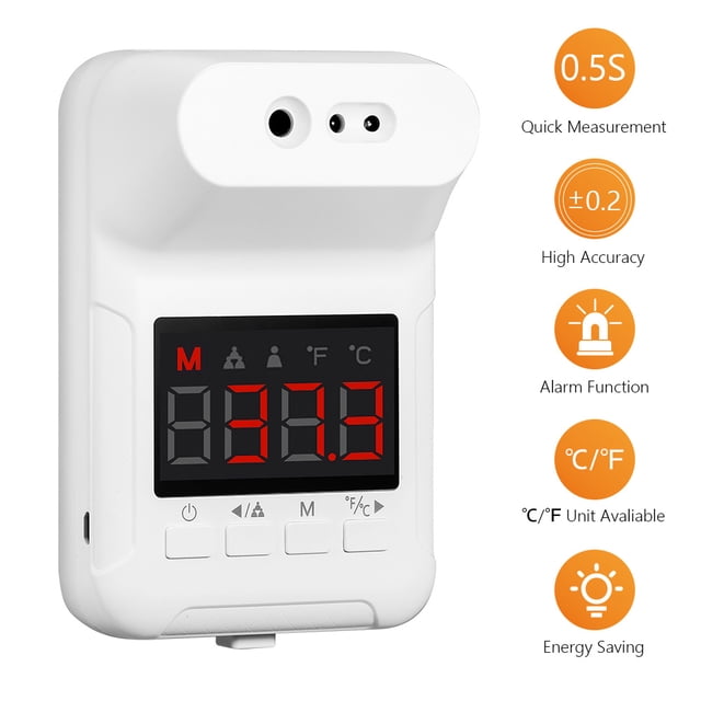 Termómetro Digital de No Contacto Montado en la Pared Termómetro Infrarrojo para la Frente con Pantalla LCD, Alarma de Fiebre para Fábricas, Tiendas, Restaurantes, Escuelas, Oficinas.
