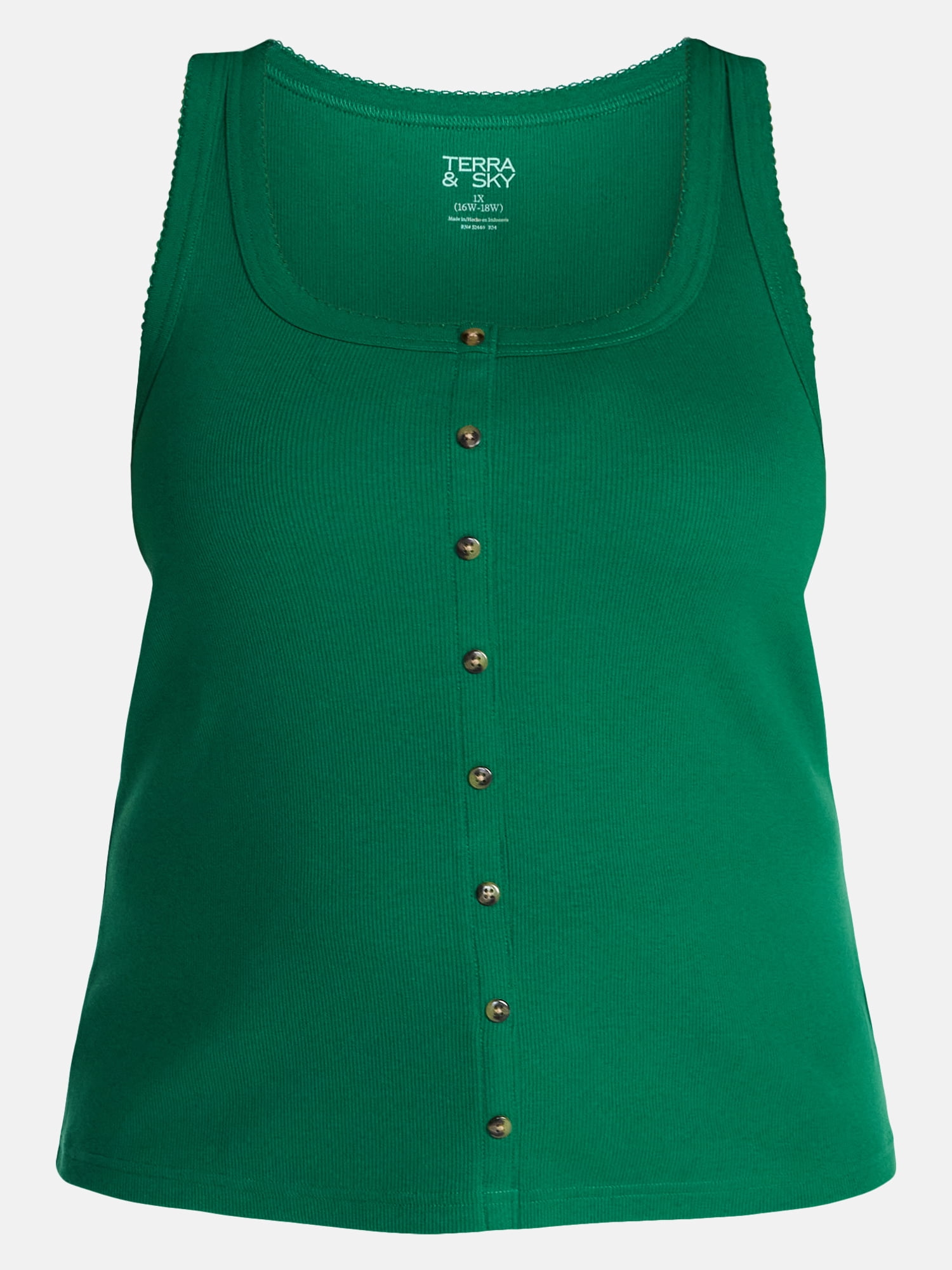 Terra & Sky Women’s Plus Size Button Through Tank, Sizes 0X-4X