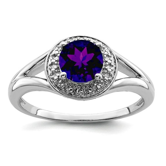 925 Sterling Silver Diamond and Amethyst Ring Size 10 2mm Wide Ring for Women - .01 dwt .75 cwt