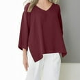 thumbnail image 4 of Yuanlook Womens Oversized T-shirts V Neck Tee Shirts 3/4 Sleeve Loose Fit T Shirt Business Casual Tops - Wine - XL, 4 of 7