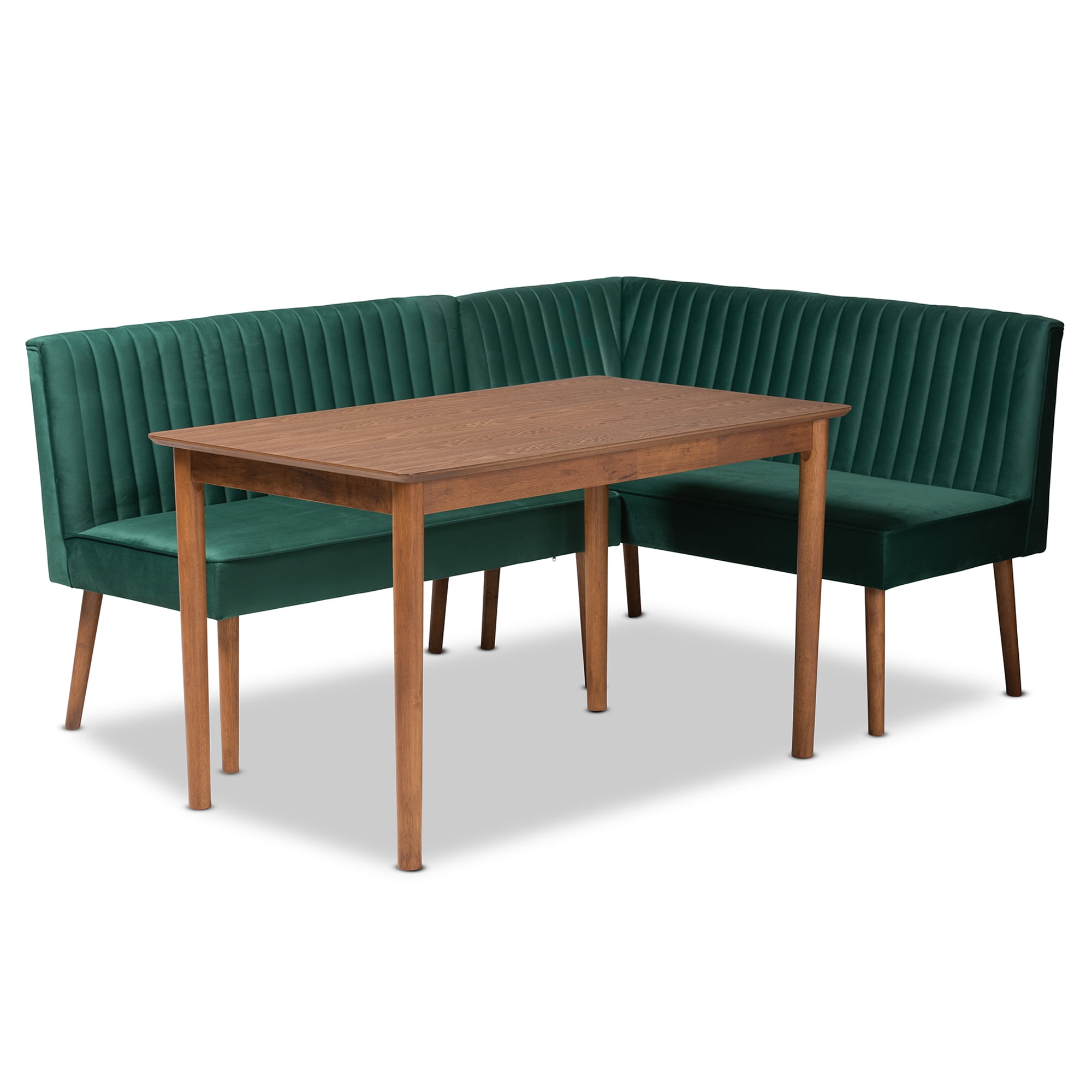 Baxton Studio Alvis Mid-Century Dining Nook Set, 3-Piece, Walnut Brown