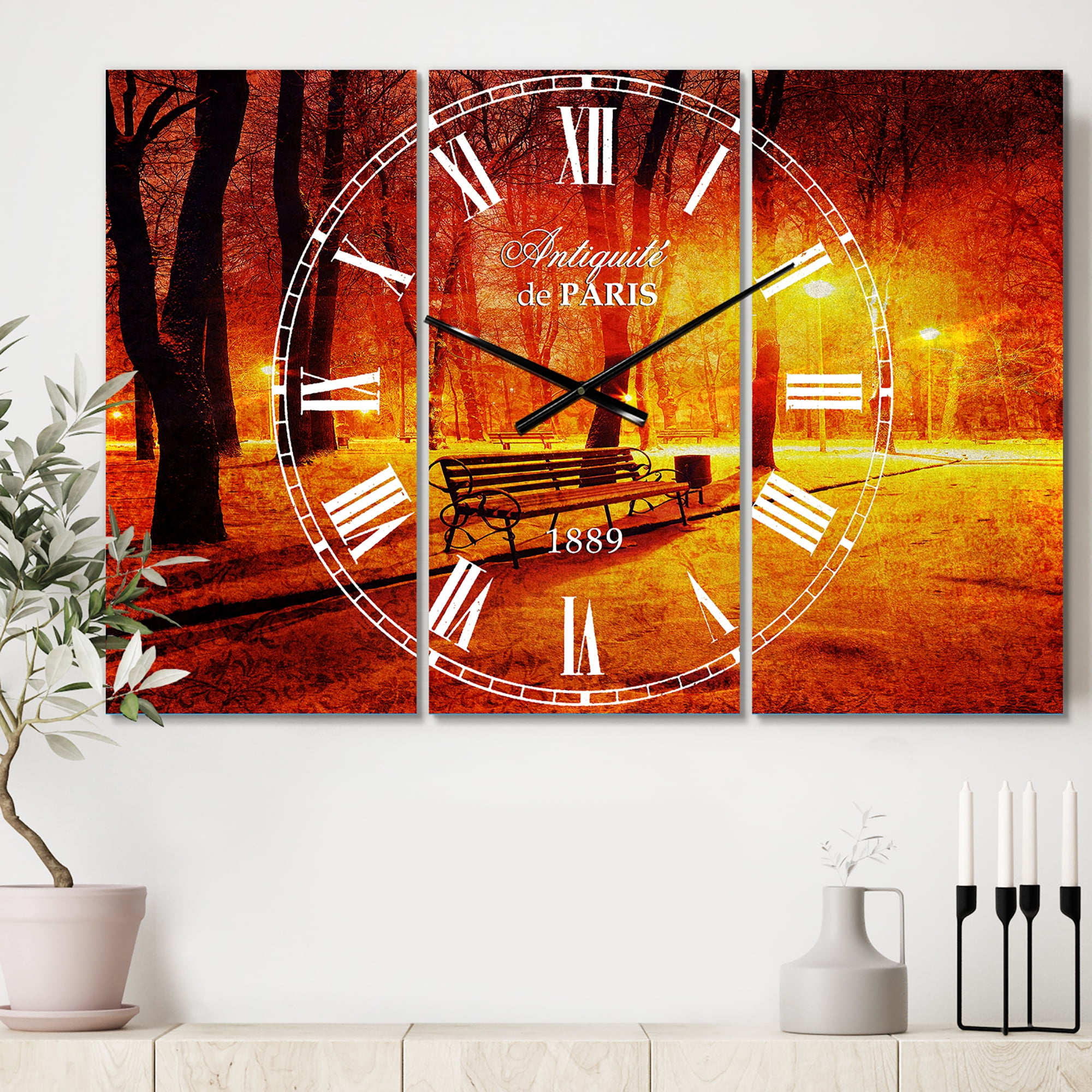 Designart 'Benches Covered in Winter Snow' Mediterranean Wall Clock
