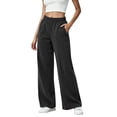 thumbnail image 2 of Bnwani Pants for Women, Fashion straight-leg Daily Trousers with Pockets Elastic Waist, 2 of 9
